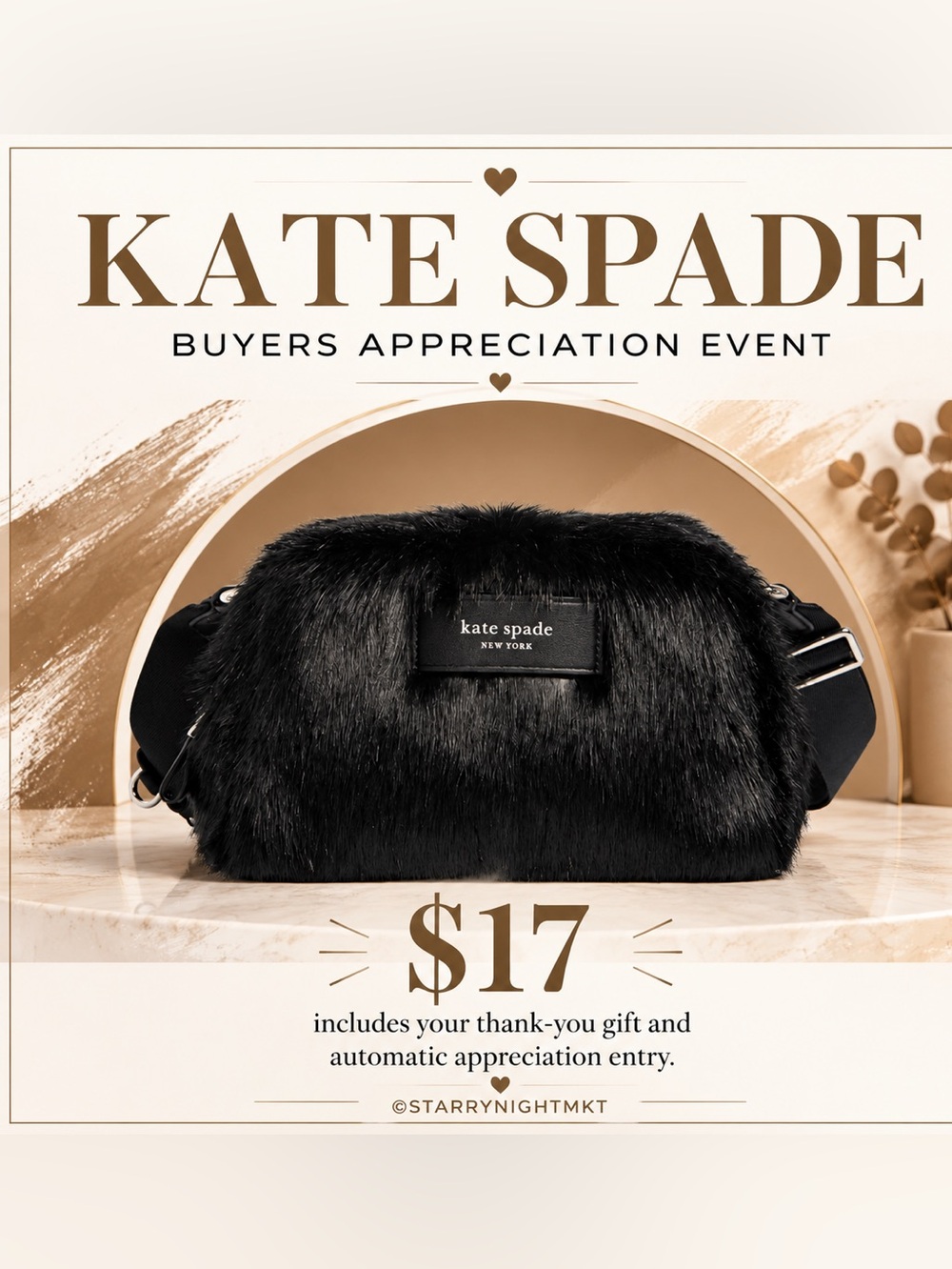 🖤🎀 KATE SPADE, NWT: PUFFED BLACK FAUX FUR CROSSBODY - BAG GAME 🎀🖤